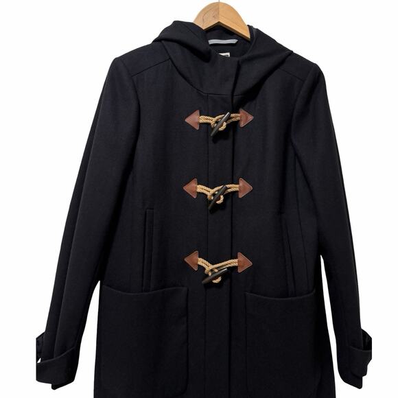 J Crew Womens Toggle Wool Blend Long Coat Size 14 Black Heavyweight Winter Coat - Picture 2 of 14